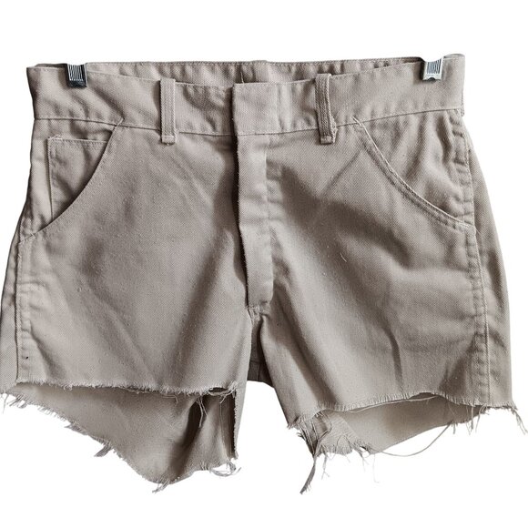 30W Vintage Shorts 1970's Beige High-Waisted Frayed Hem Distress - Picture 1 of 6